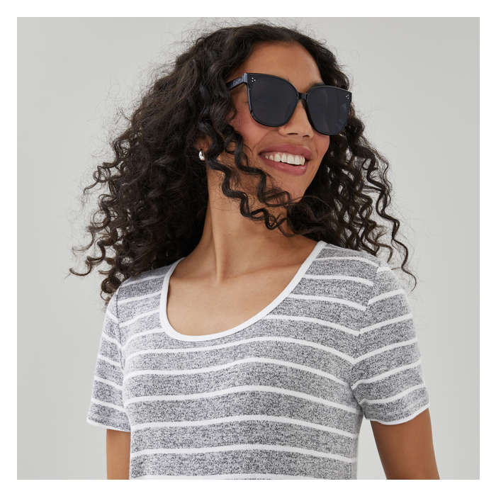 Women's Active Stripe T-Shirt - Grey Mix